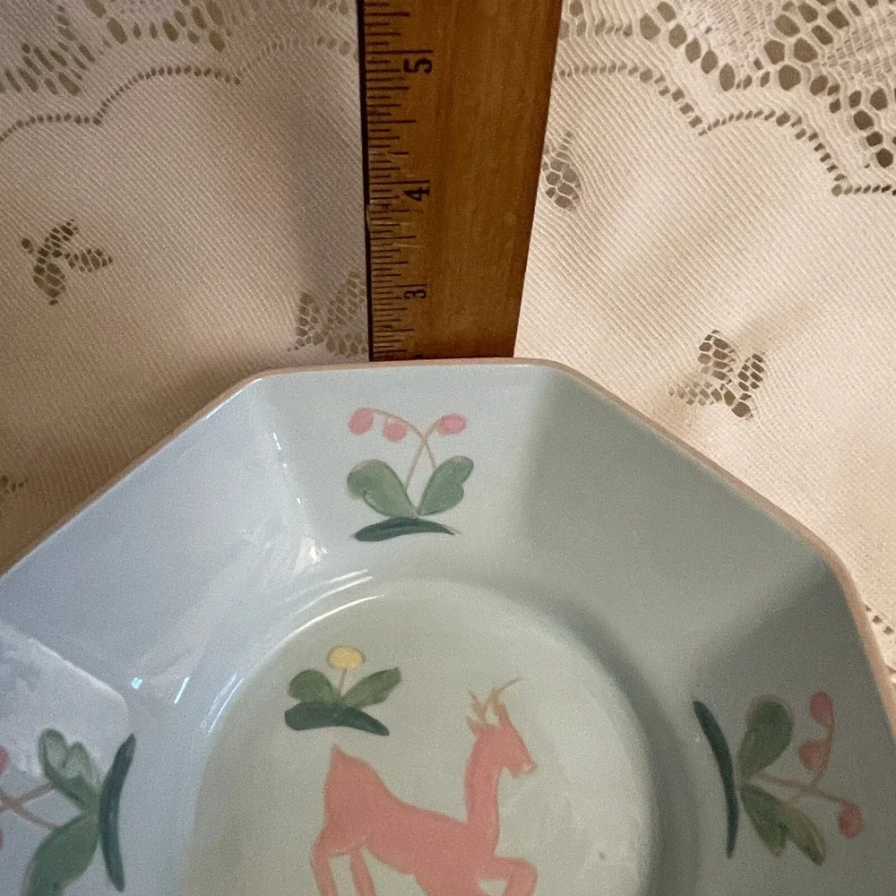 1940/50s Vally Werner Bowl Warrior California Handmade Whimsical Pink Buck Deer
